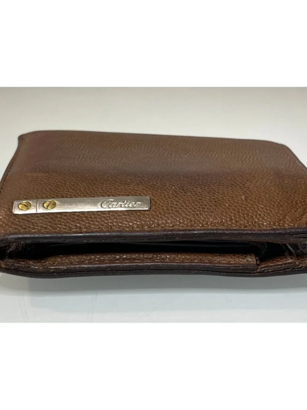 Cartier Brown Leather Santos de Cartier Bifold Wallet Genuine